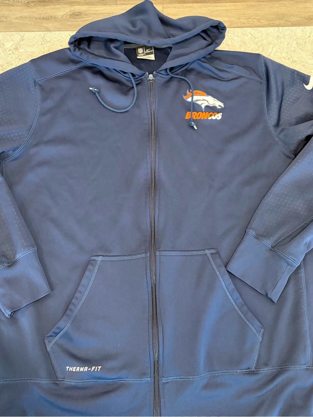 Denver Broncos Nike Therm-Fit Full-Zip Blue Hoodie-3XL